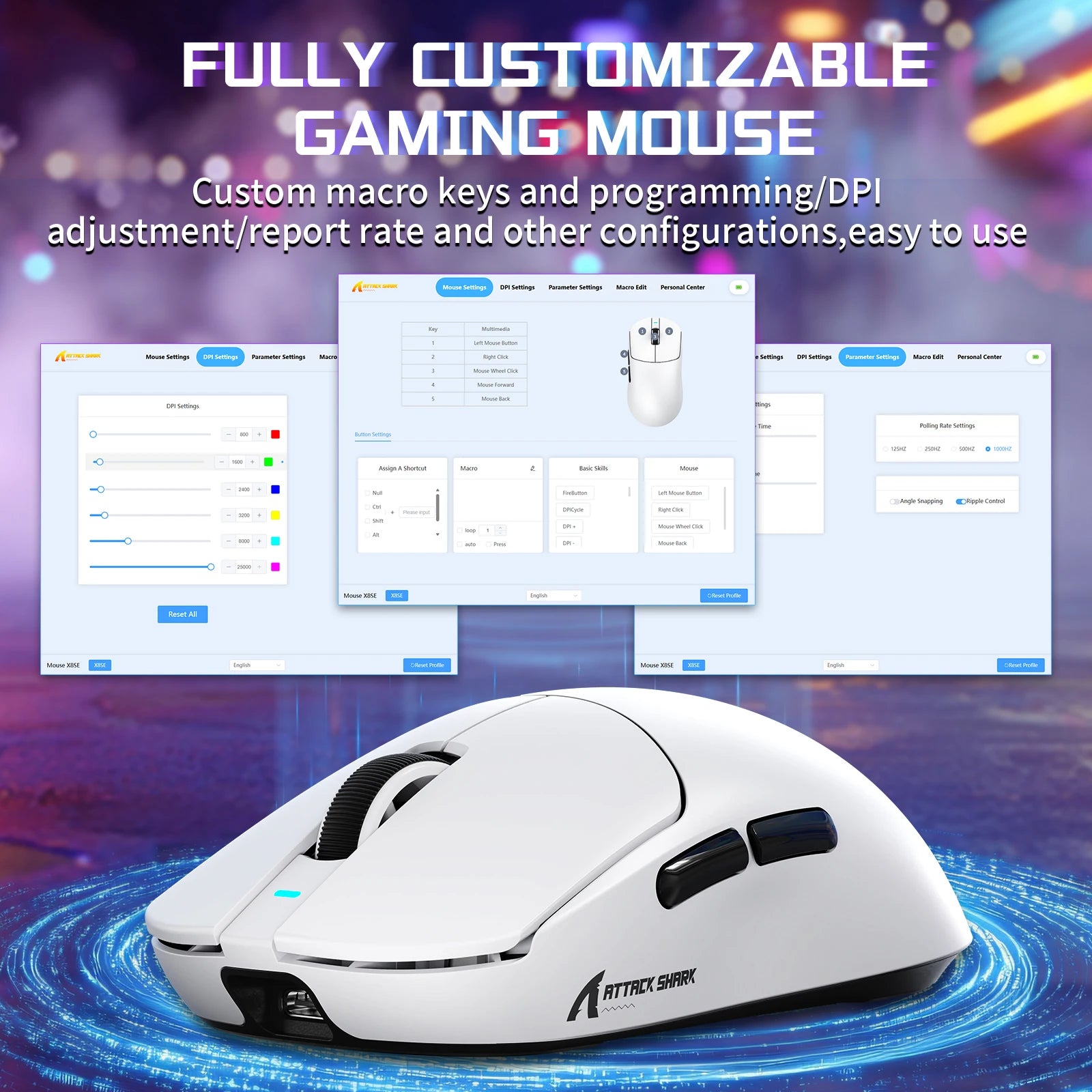 ATTACK SHARK X8 SE Wireless Gaming Mouse, 55g Ultralight PAW3311 Sensor, BK52820 Chip, 25,000 DPI, BT/2.4G/USB-C, 80M Clicks