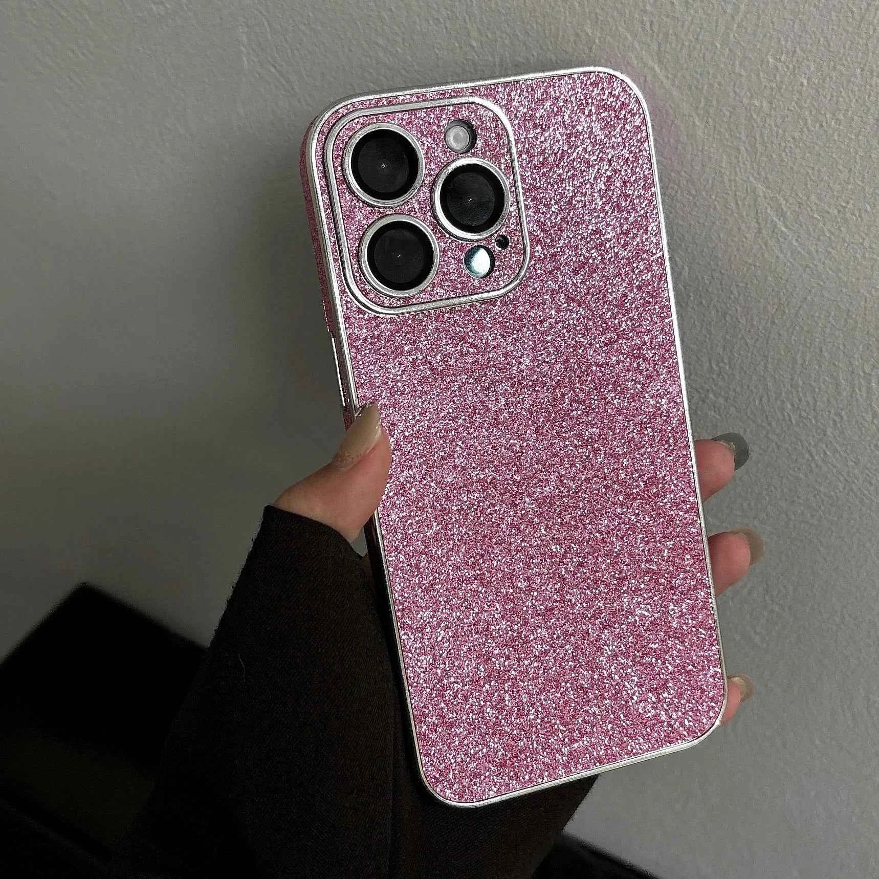 Luxury Bling Glitter Leather Case For iPhone 16 15 14 13 12 11 Pro Max Sparkling Soft Silicone Shockproof Plating Bumper Cover