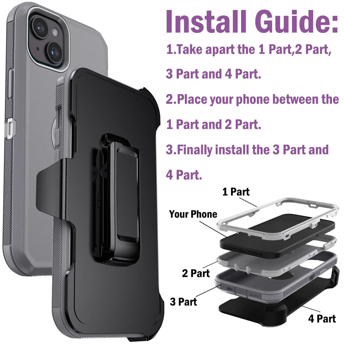 For iPhone 14/14 Plus/14 Pro Shockproof Phone Case Rugged Hybrid Heavy Duty Soft Protective Cover With Belt Clip