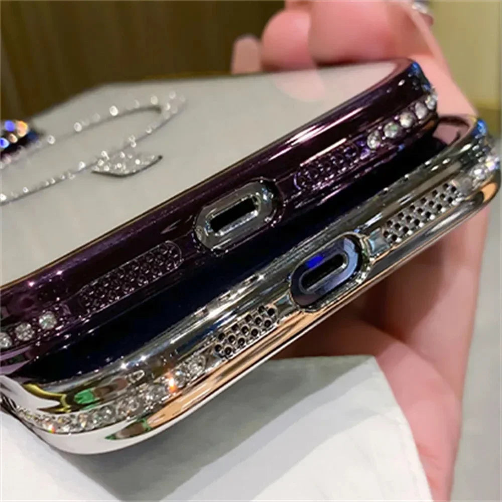 New Fashion Glitter Diamond Transparent Case For iPhone 16 15 14 13 17 12 Pro Max 16 Plus Magnetic Wireless Charge Bumper Cover