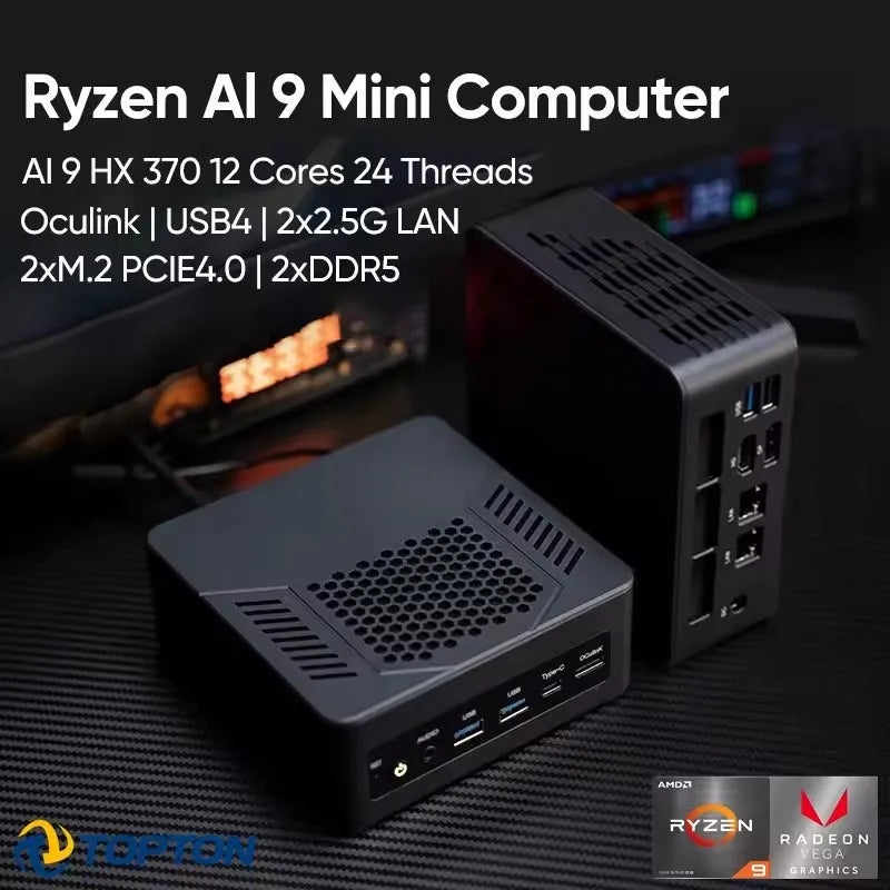 Topton Mini PC Gamer Oculink AMD Ryzen AI 9 HX 370 365 7 PRO 360 USB4 2x2.5G LAN 2xPCIe4 Desktop Gaming Computer Windows11 WiFi6 - WinSupport Tech