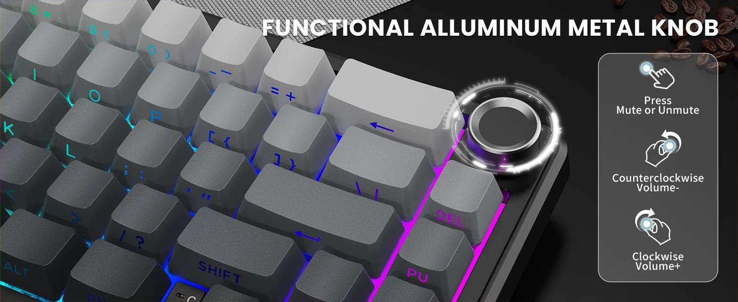 ATTACK SHARK X66 60% Wireless Mechanical Gaming Keyboard with Knob,3-Mode Gasket Hot Swappable Custom Keyboard with Coiled Cable
