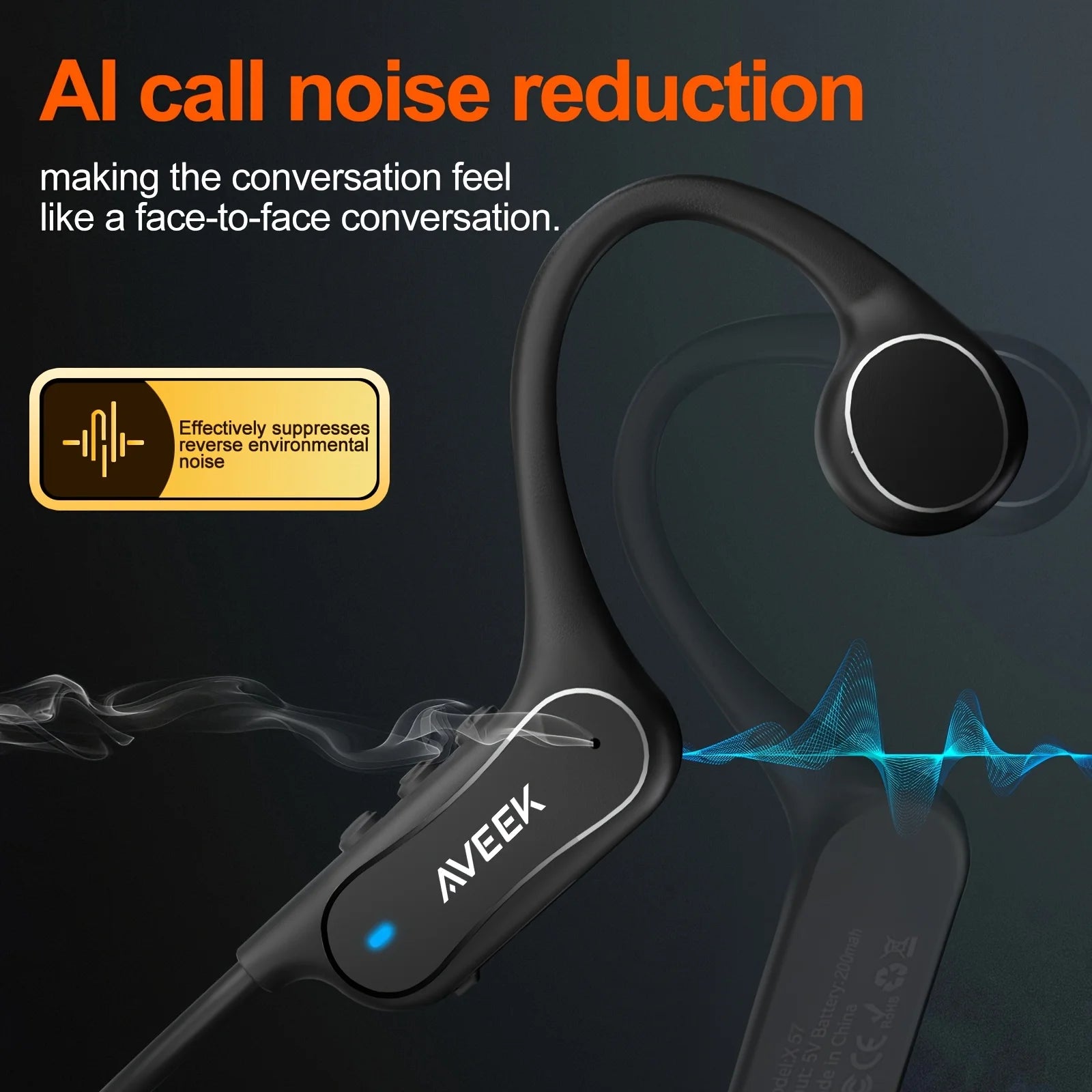 Aveek Bone Conduction Wireless Earbuds Waterproof Sports Earbuds 10-Hour Long Battery Life Designed for Outdoor Sports