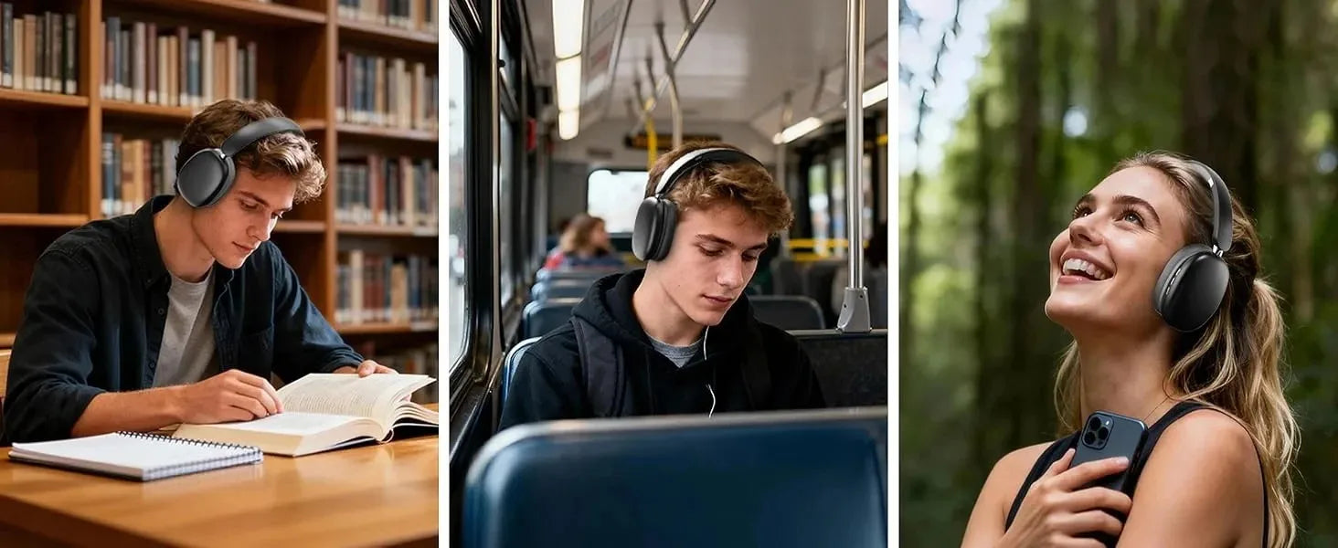Premium Wireless Bluetooth Headphones Over Ear Foldable Headset with Mic Deep Bass HiFi Stereo Earphones Black Silver