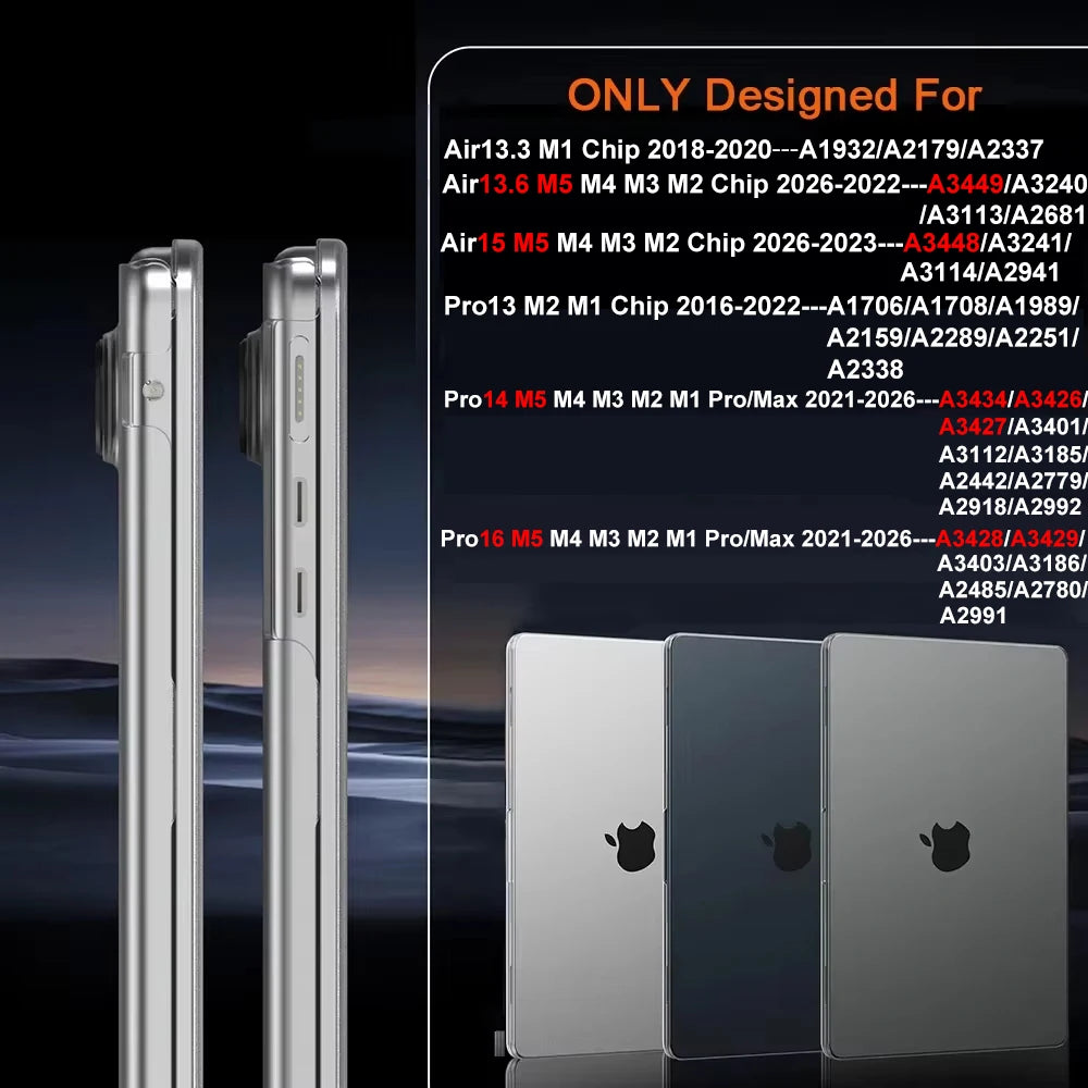 Laptop Case for MacBook Air 13 inch M5M4M3M2 Chip 2026-2022 Case,For MacBook Air 15 M4 2025 Cover,For MacBook Pro 14 16 inch M5