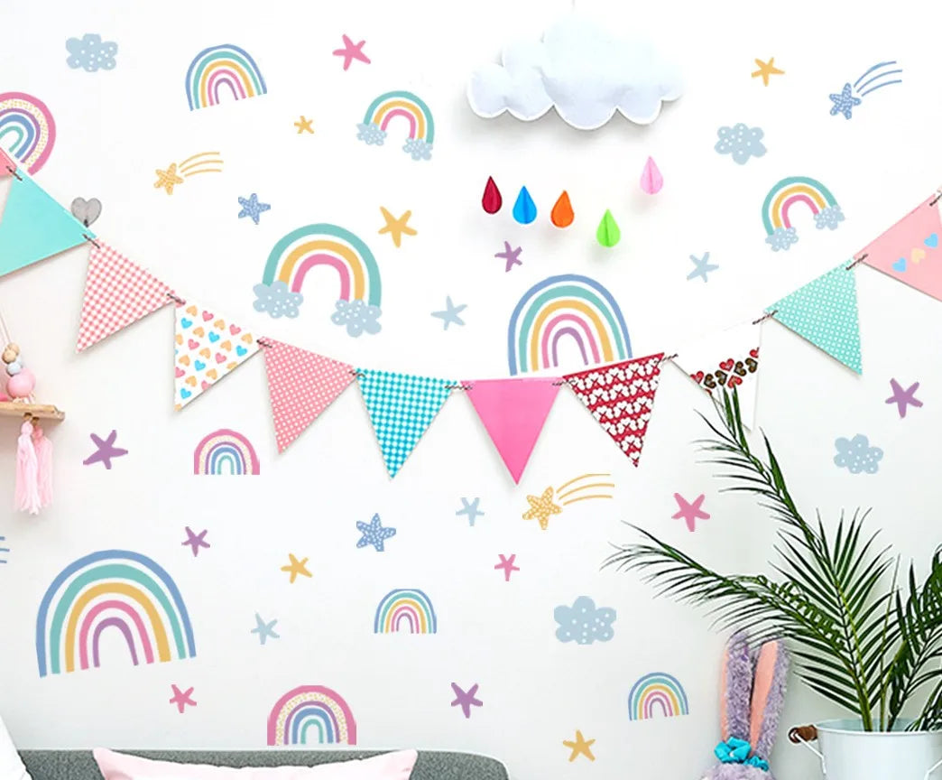 Cartoon Luminous Wall Stickers Glow In The Dark Fluorescent Rainbow Wall Decal For Kid Rooms Bedroom Ceiling Nursery Home Decor