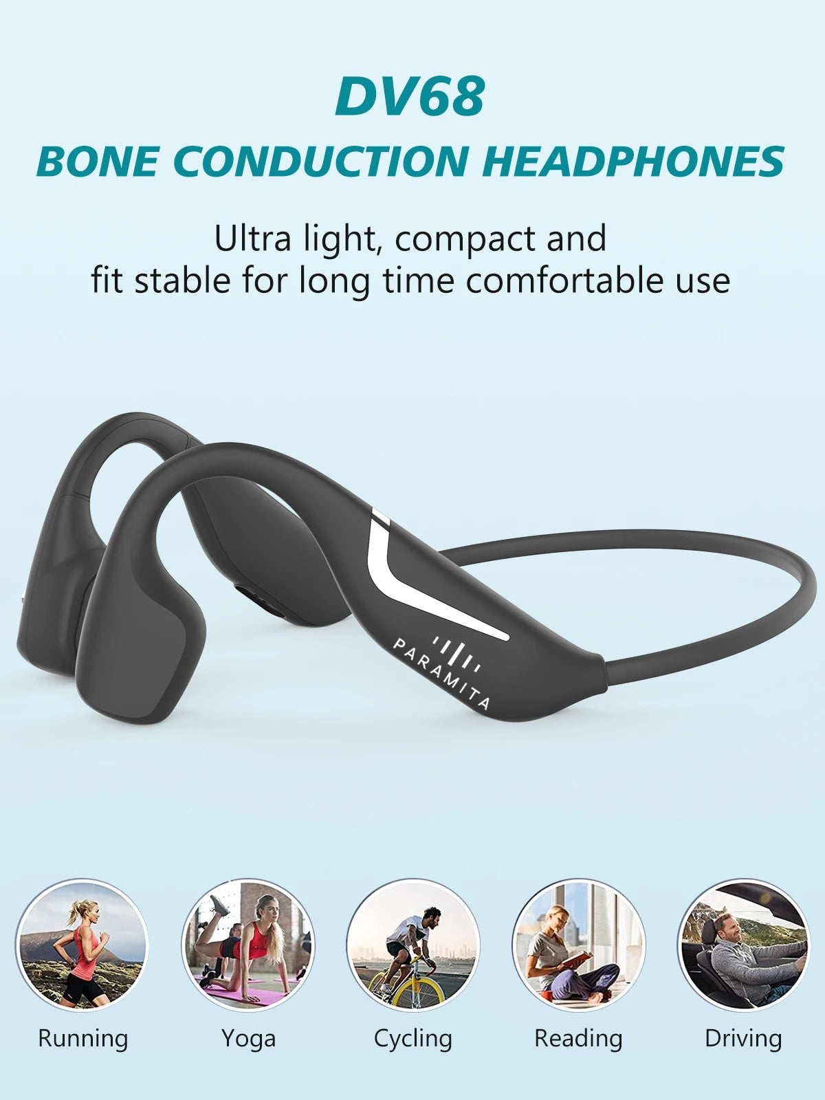 PARAMITA Bone Conduction Wireless Bluetooth Headset BT5.4 Dual Battery Super Long Battery Life Waterproof Sports Running Cycling