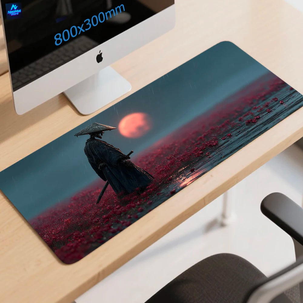 xl mouse pad samurai gaming mat 80x30 mousepad japanese large deskmat non-slip rubber carpet playmat computer table mat desktop accessories office carpet room decoration keyboard mat