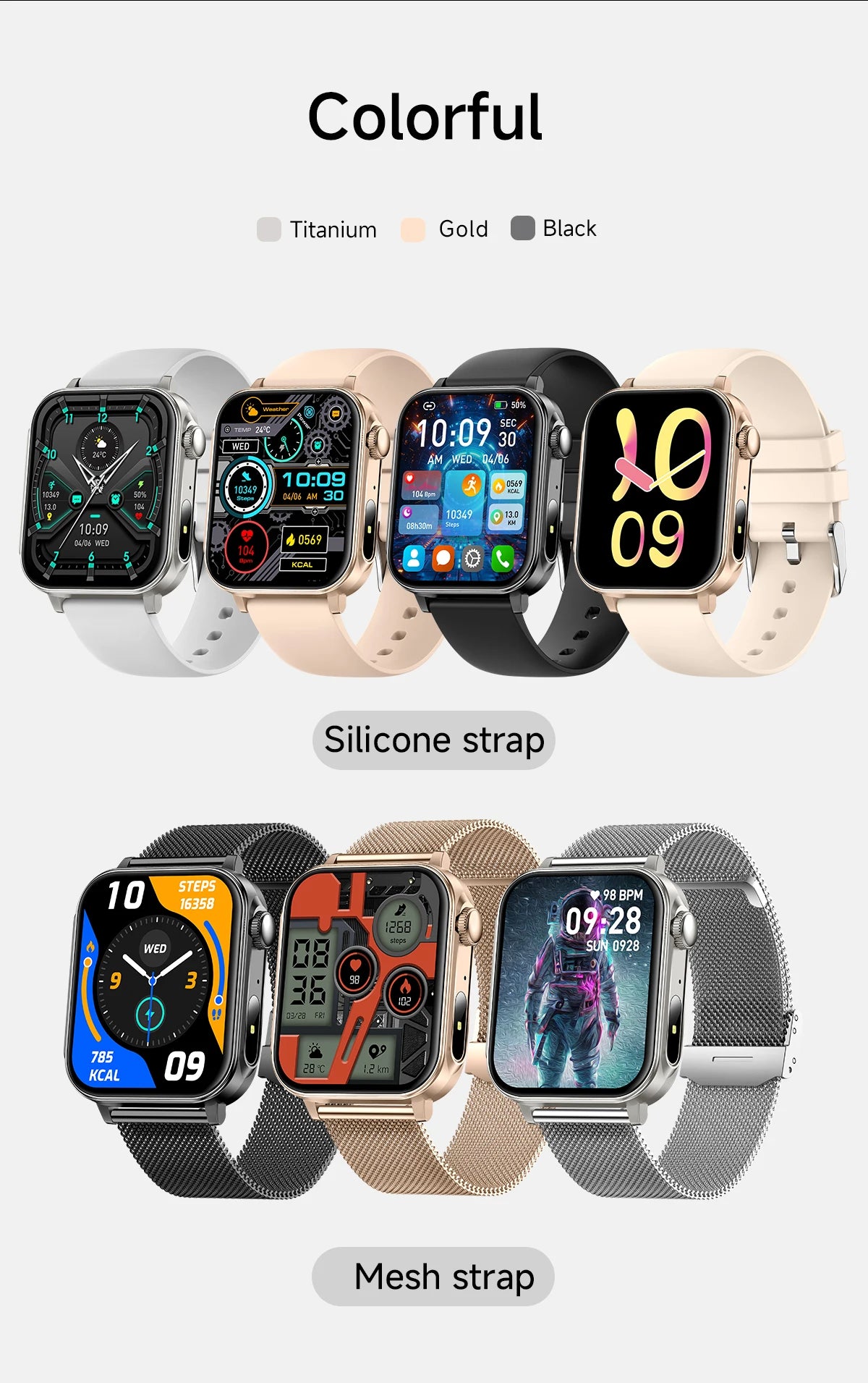 2025 New Smart Watch Men Women Type-C Charging Heart Rate LED Flashlight Bluetooth Call IP68 Waterproof SmartWatch for Android