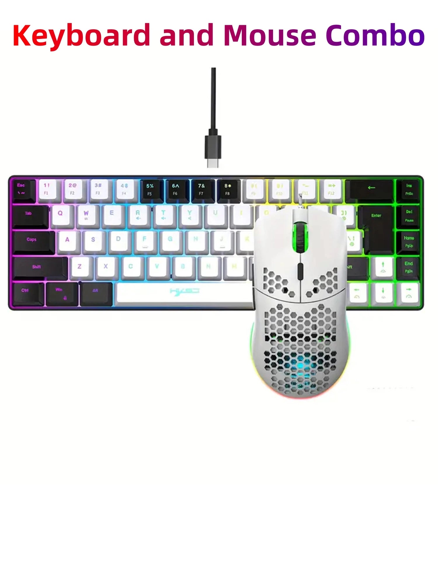 Ergonomic 68-Key Mini Wired Keyboard with RGB Backlit and Optical Mouse, Compact Gaming Kit for PS4, Xbox, PC, Laptop, Mac