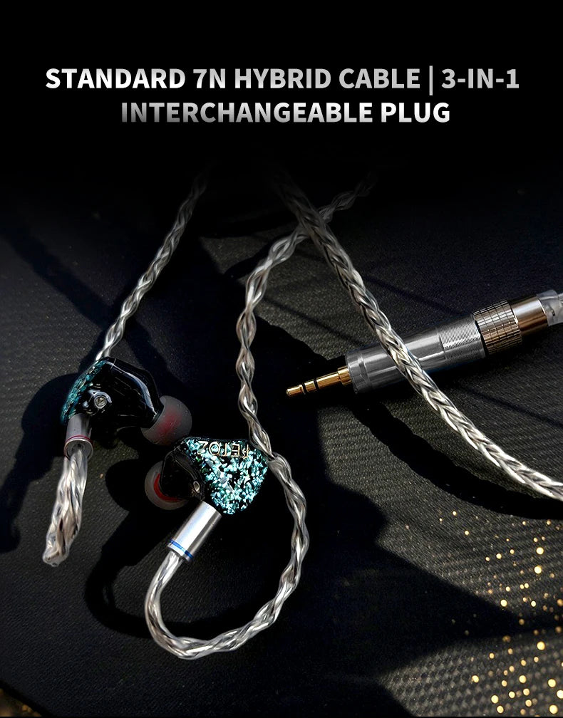 FETOZ 1DD+2BA+2EST Electrostatic Headphones Hybrid 2Pin0.78mm Audiophile In-ear Earphone 3.5mm/4.4mm/typec HiFi Wired Headphones