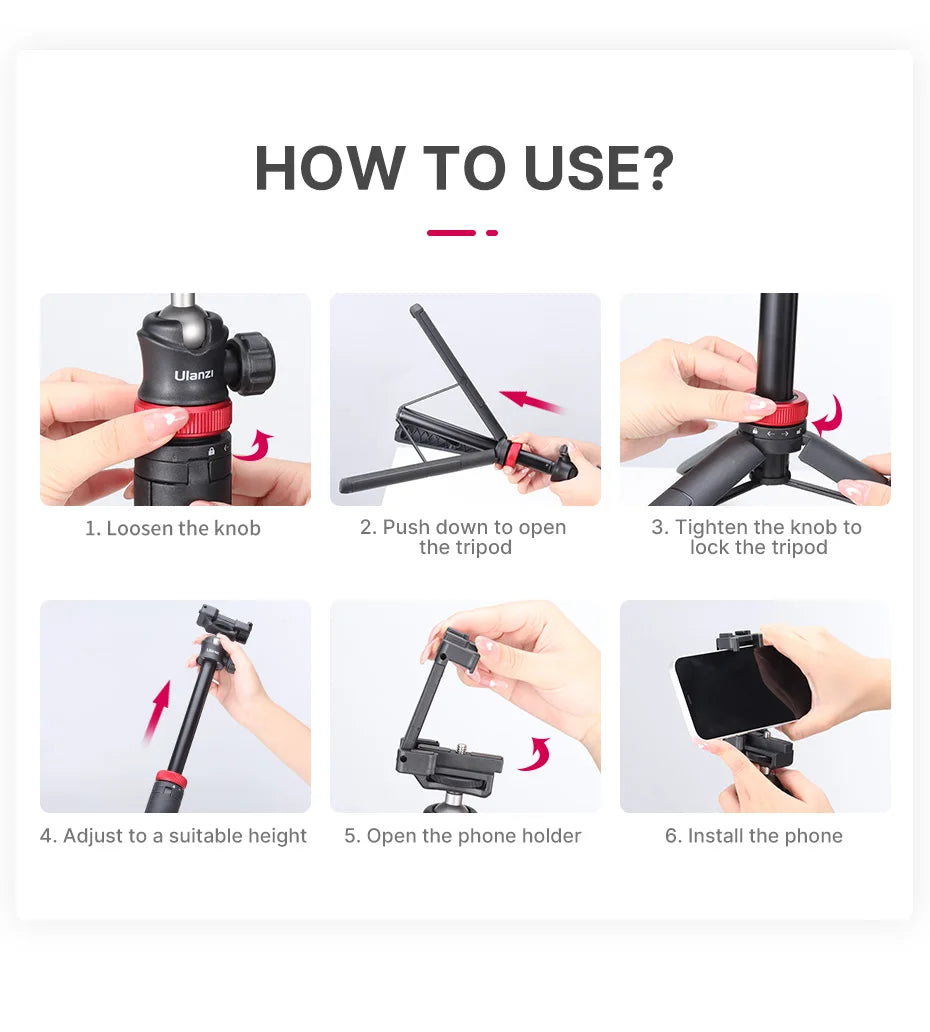 ULANZI TRIPOD MT-44 Tripods Smartphone Vlog Tripods With Cold Shoe Phone Mount Holder For Mobile Tripod Camera Portable SLR