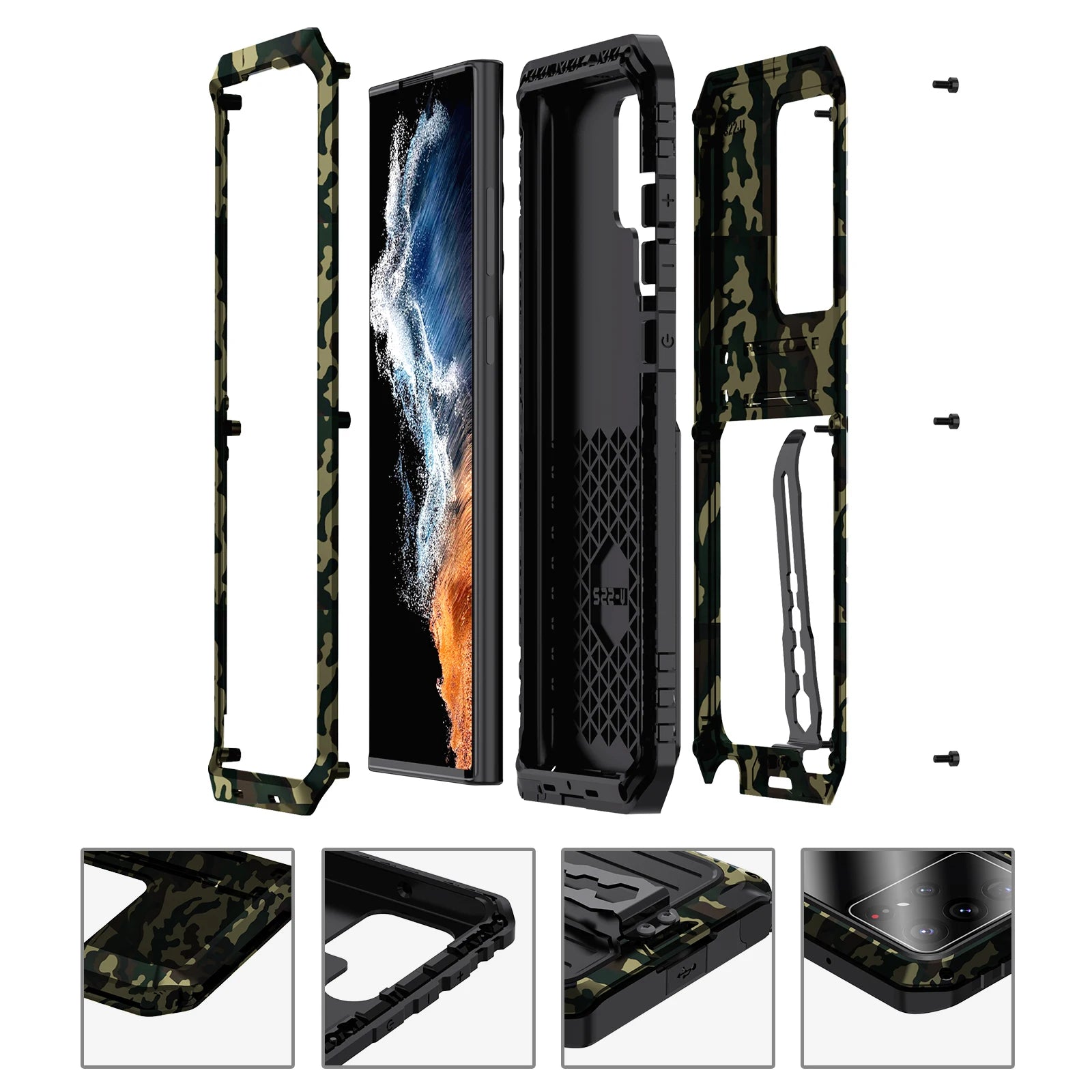 for Samsung Galaxy S22 S21 Ultra Aluminum Metal Case with Screen Protector Heavy Duty Dustproof Dropproof Shockproof Metal Case