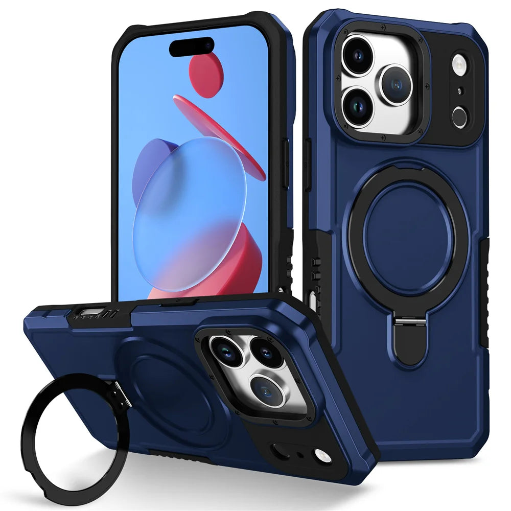 Luxury Anti-slip Frame Armor Magnetic Stand Phone Case For iPhone 17 Pro Max Plus Double Layer Protection Shockproof Back Cover
