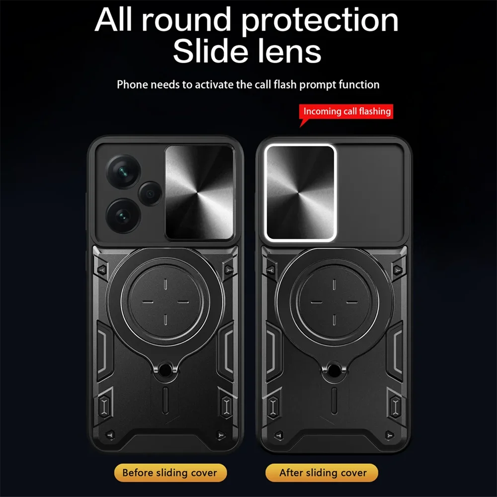 Camera Slide Protect Case For Xiaomi Redmi Note 13 12 11 10 Pro Plus Redmi Note 12S 11S 13C 12C 9 For Magnetic Ring Holder Cover