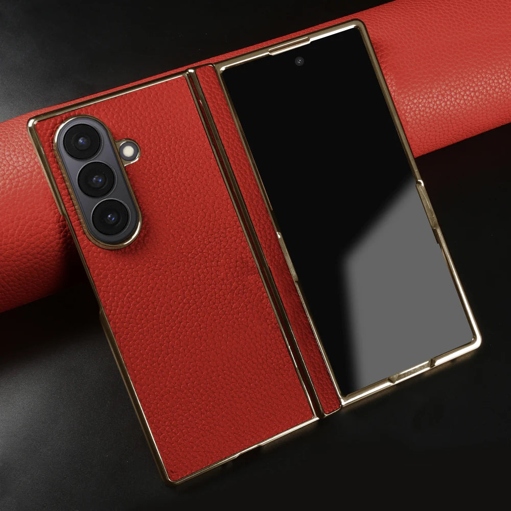 Genuine Leather Case For Samsung Galaxy Z Fold 7 6 5 4 3 fold4 fold3 Fold5 Fold6 Fold7 phone Cover Cases Fundas Coque Shell Capa