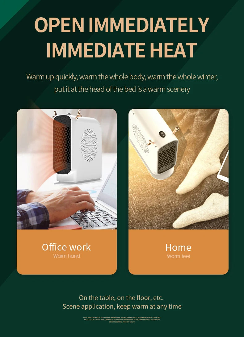 Mini Electric Heater Portable Desktop Low Consumption Warm Heating Fans for Home Office Hand Foot Warmer Heater for Winter 500W