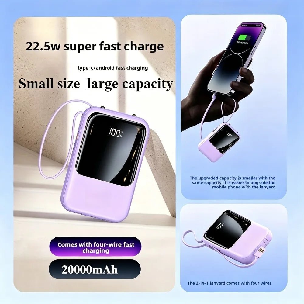 Slim Lightweight 20000mAh Fast Charging Power Bank, LED Digital Display Compact External Phone Charger, Multi-device Travel Backup Power, Thoughtful Present for Birthdays & Business Trips