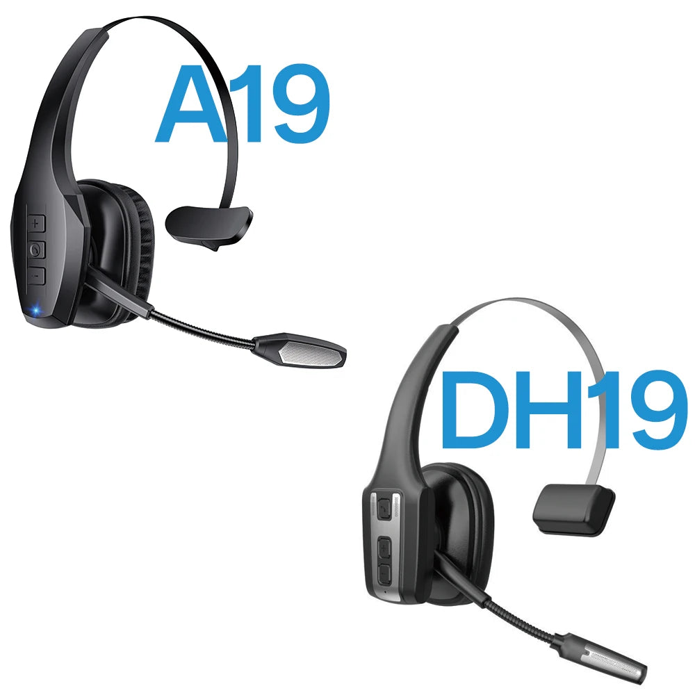 Trucker Bluetooth Headset, Wireless Headset with Mic, Bluetooth Headsets with Dual Noise Cancelling Microphone & Mute Button