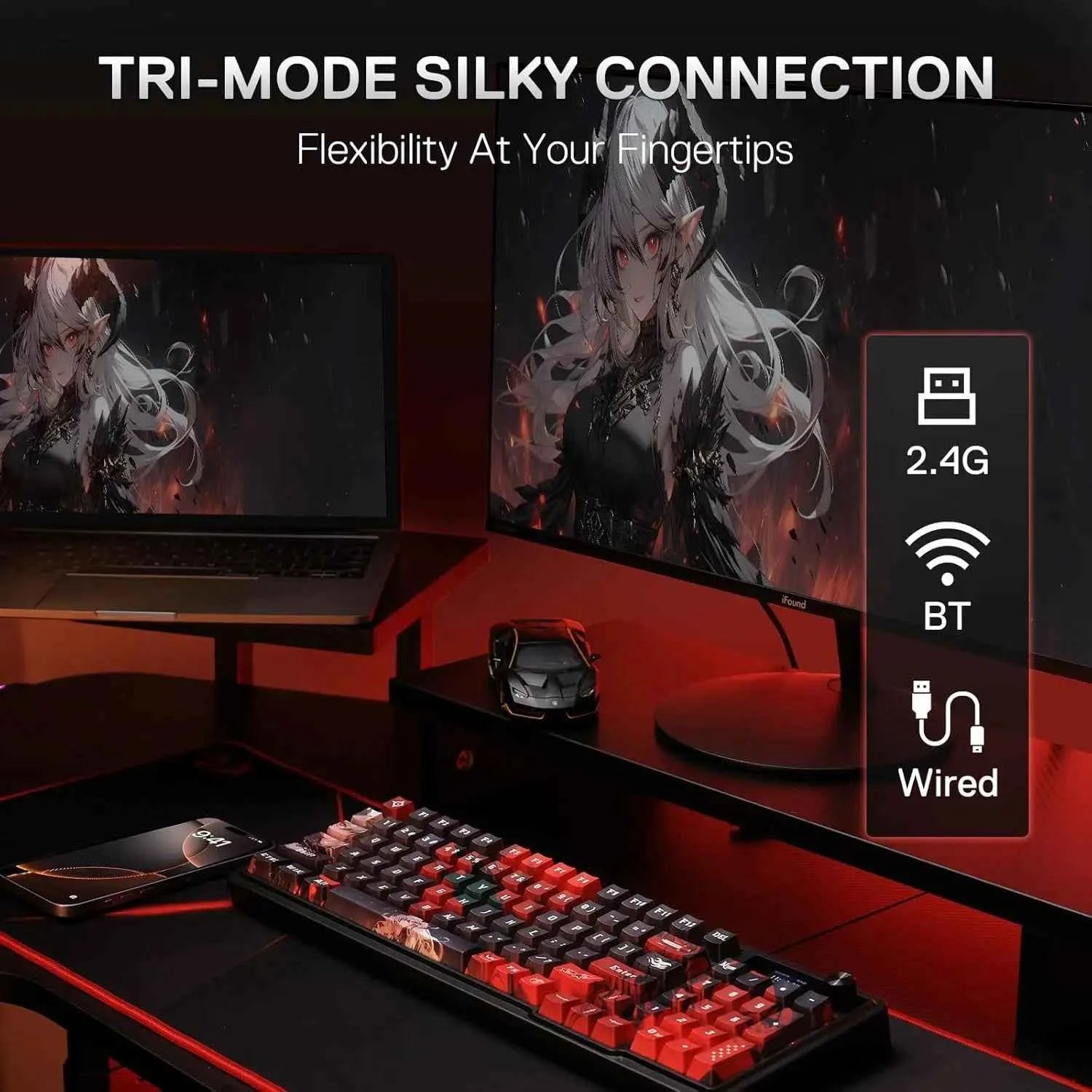 Redragon K719 PRO Wireless Gasket Gaming Hype Screen & Knob, 95 Keys Mechanical Keyboard,Easy-Control 1.14’’ TFT Info Display