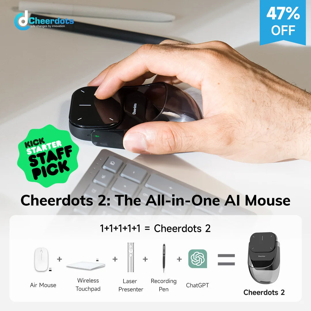 Cheerdots 2 Wireless Controll ChatGpt Detachable Air Mouse Wireless Touchpad All-in-one Pocket AI Recording Enabled Mouse Office