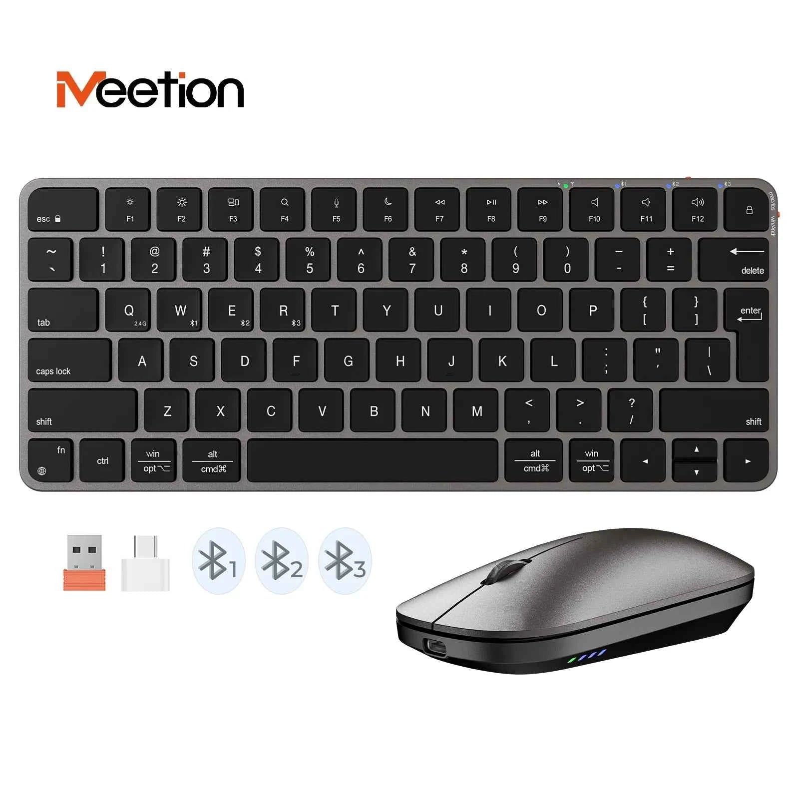 Meetion Ultra Thin Wireless Keyboard Mouse Rechargeable 2.4G USB Bluetooth Keyboard and Mouse Combo Silent Mini for Mac Tablet