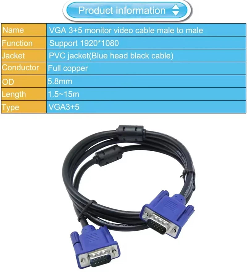 1080P VGA to VGA Extension Cable Male to Male VGA Video Converter Cables With Magnetic Ring for Computer Monitor Projector HDTV - WinSupport Tech