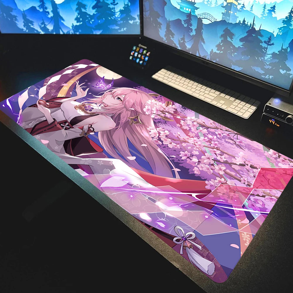 Anime Mousepad Genshin Impact Mouse Pads Gamer Mat Xxl Pc Accessories Desk Protector Keyboard Pads Computer Desks Gaming Mats