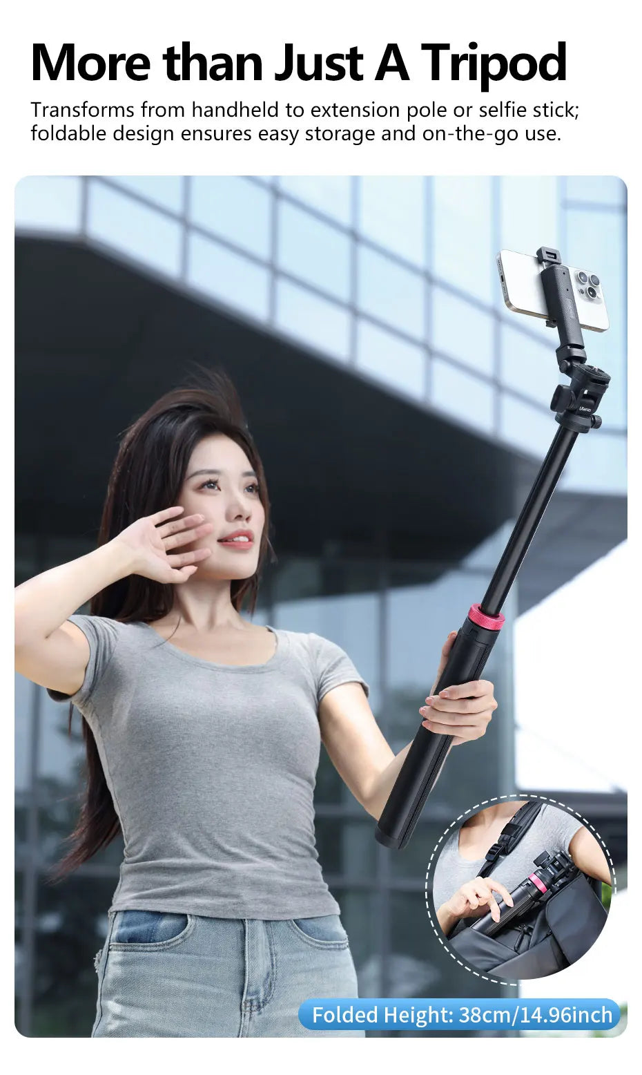 Ulanzi MT-78 1.85M Quick Release Tripod with Remote Phone Holder Cold Shoe Mount 1/4'' for Phone Camera Video Light Flash Mic