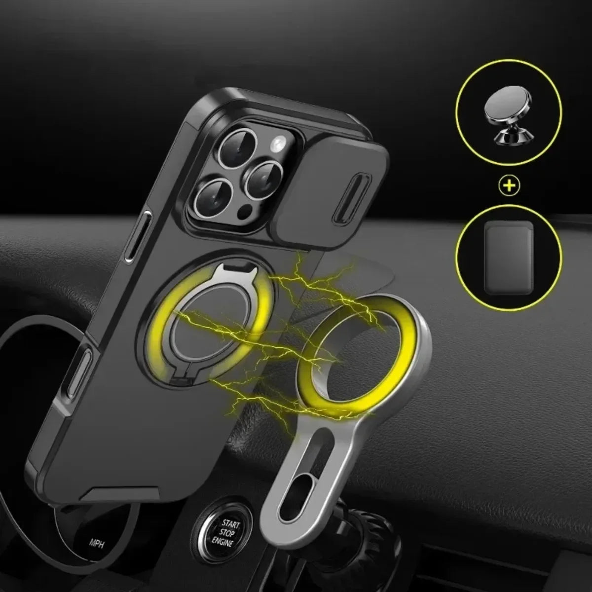 Armor Magnetic Bracket Case for iPhone 16e 16 14 13 12 11 15 Pro Max Plus With Lanyard Slide Camera Protection Shockproof Cover