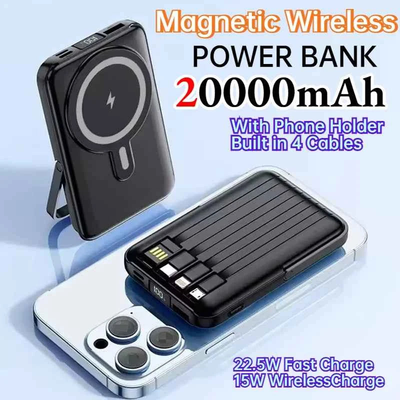 New 20000mAh Magnetic Wireless Power Bank with Cable Stand 22.5W Fast Charger for IPhone 17 16 15 14 13 Samsung Xiaomi Powerbank
