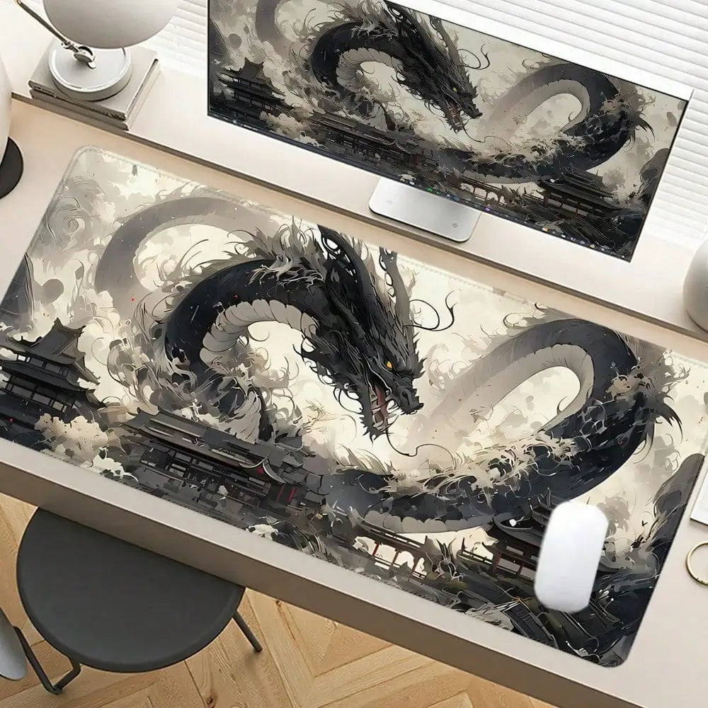 Purple Dragon Mouse Pad Anime Design Desk Mat Office Desk Accessories With Stitched Edge Non-Slip XXL Mousepad Rubber Base Keyboard Pad 35.4x15.7 Inch E-Sports
