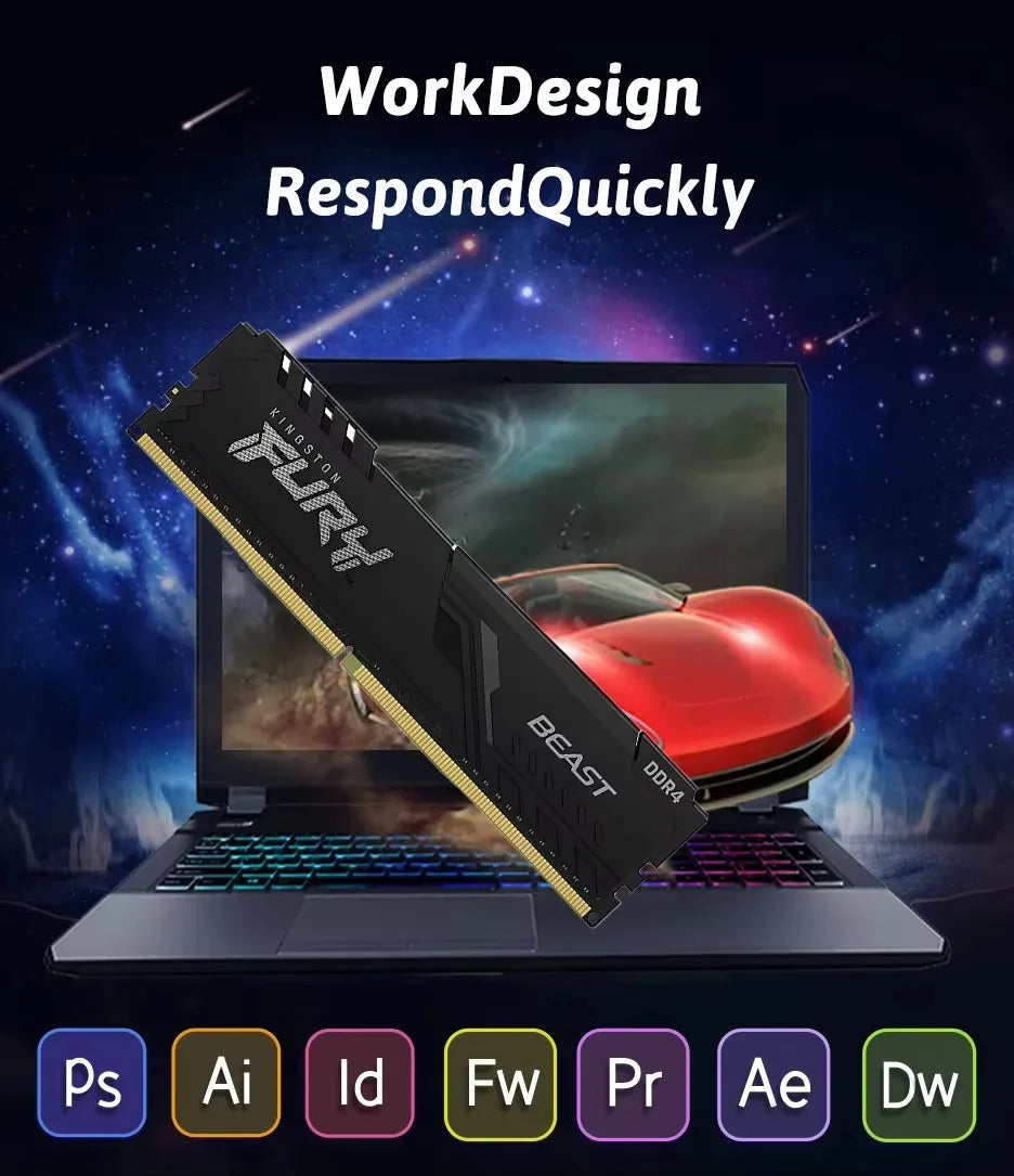 Kingston Fury Beast DDR4 8G 16G 32GB 3600 3200Mhz RAM PC Memory 288Pin XMP2.0 Heatsink For Desktop AMD or INTEL Motherboard - WinSupport Tech