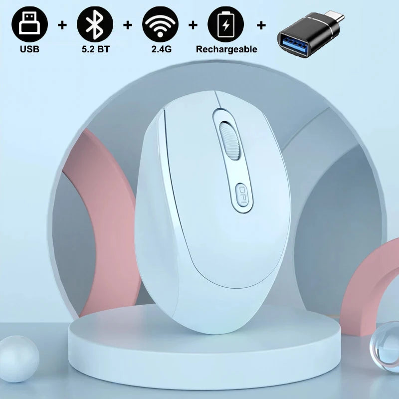 Wireless Silent Mouse Bluetooth-compatible 2.4G Dual Mode Rechargeable Optical Mouse 1600 DPI For MacBook Laptop PC Game Office