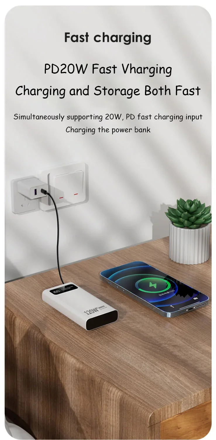 2026 CCC Certified 200000mAh 740Wh 120W Super Fast Charging Power Bank LED Digital Display Long Lasting for iOS Android Laptops