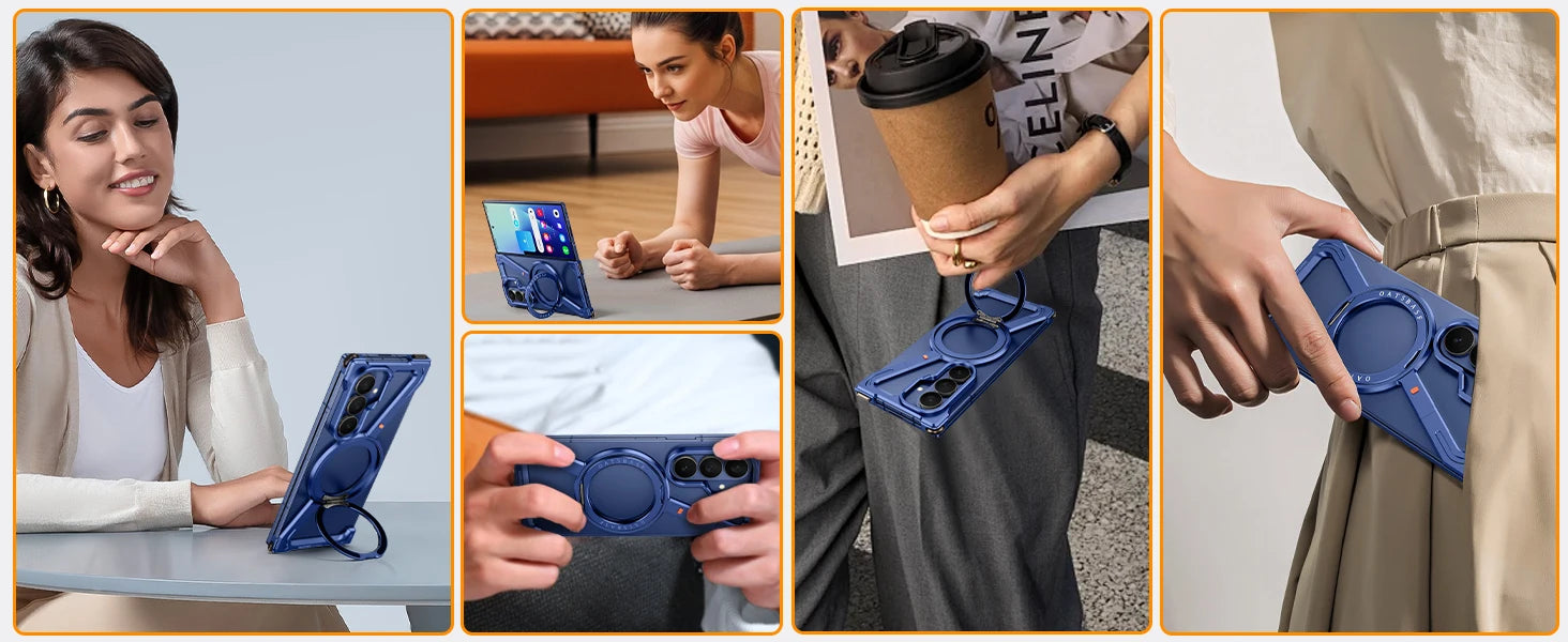 Eary Frame Case for Samsung Galaxy Z Fold 7 for Magsafe 360°Rotation Magnetic Stand Metal Phone Case Shockproof Protector Cover