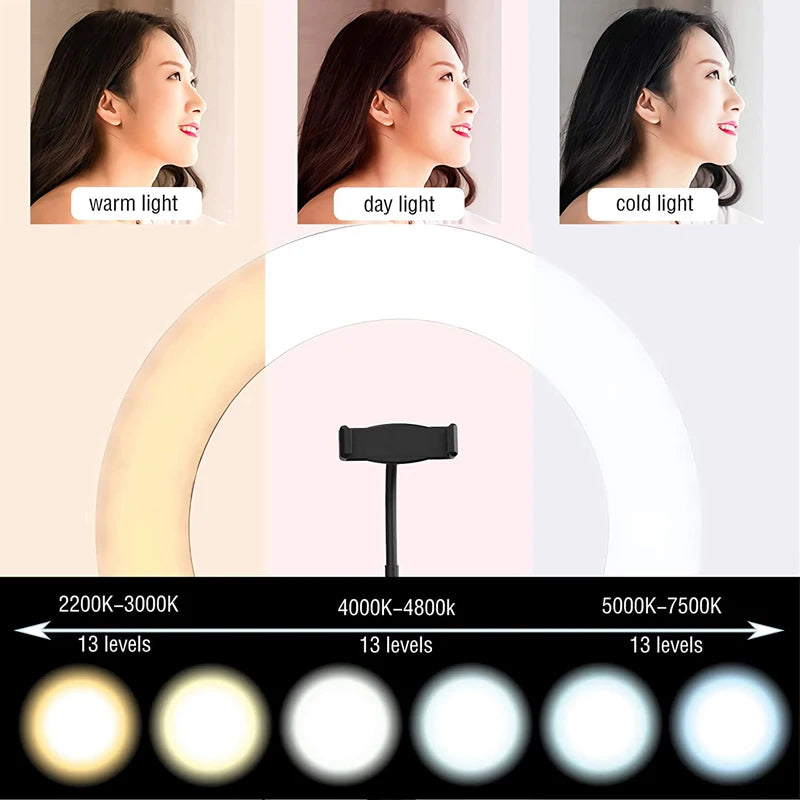 16/26/33CM LED Ring Light Photographic Selfie Ring Light With Flexible Tripod Holder For Live Video Streaming Studio Fill Lamp