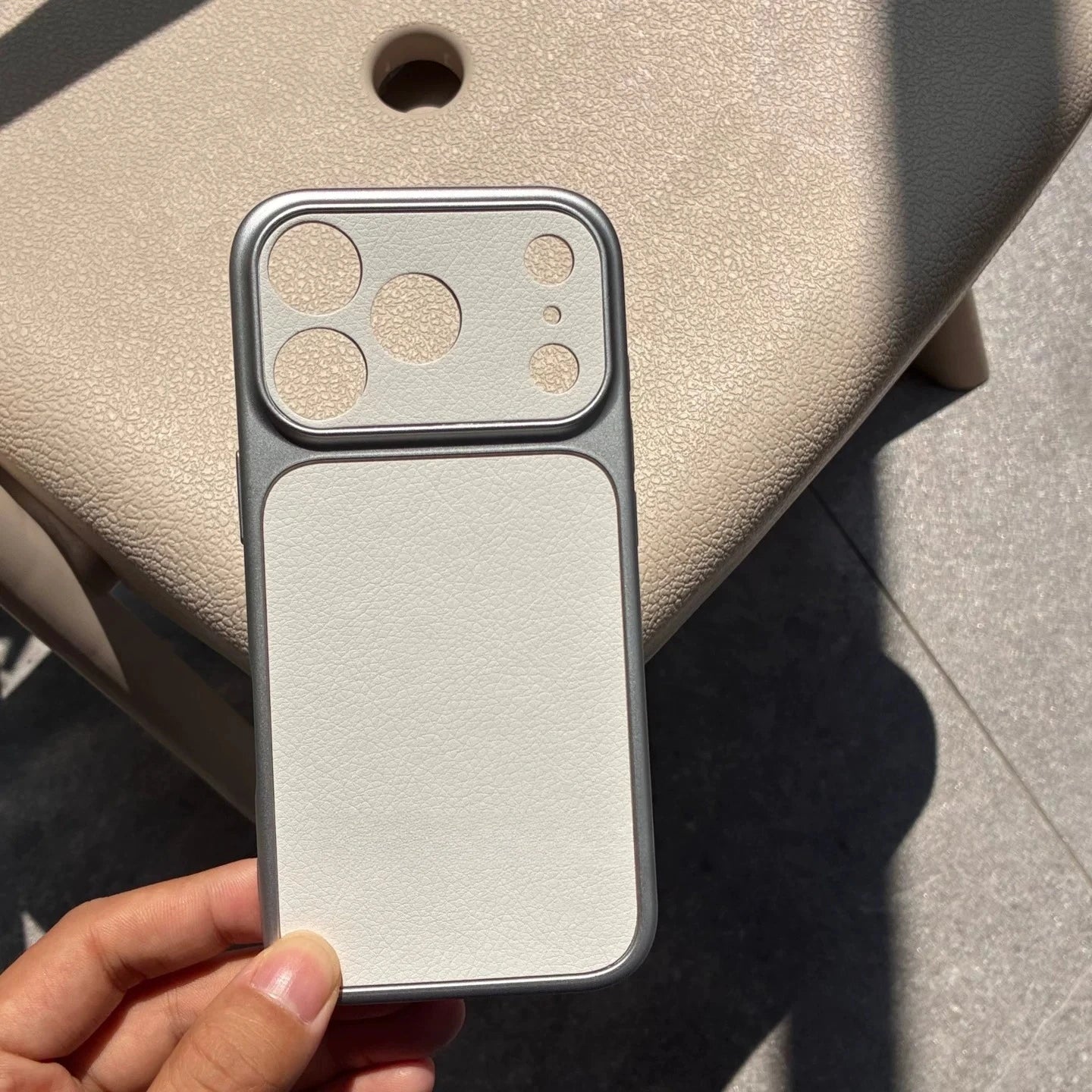 White faux sheepskin phone case,suitable for iPhone 17 Pro Max and 17 Air,17E,16E - precise cutting,full coverage,silver edges.