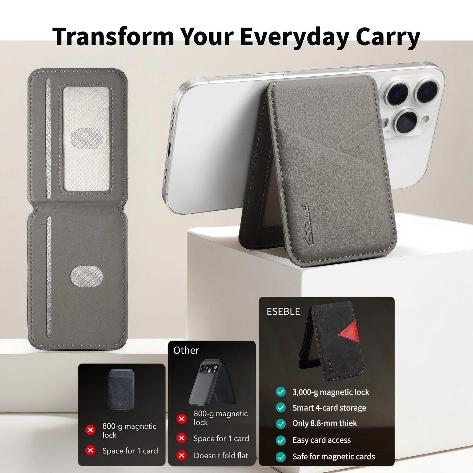 Luxury Leather Cellphone Magsafe Magnetic Card Holder For IPhone 12 13 14 15 16 17 Pro Max Plus RFID Anti-Skimming Bank ID Card