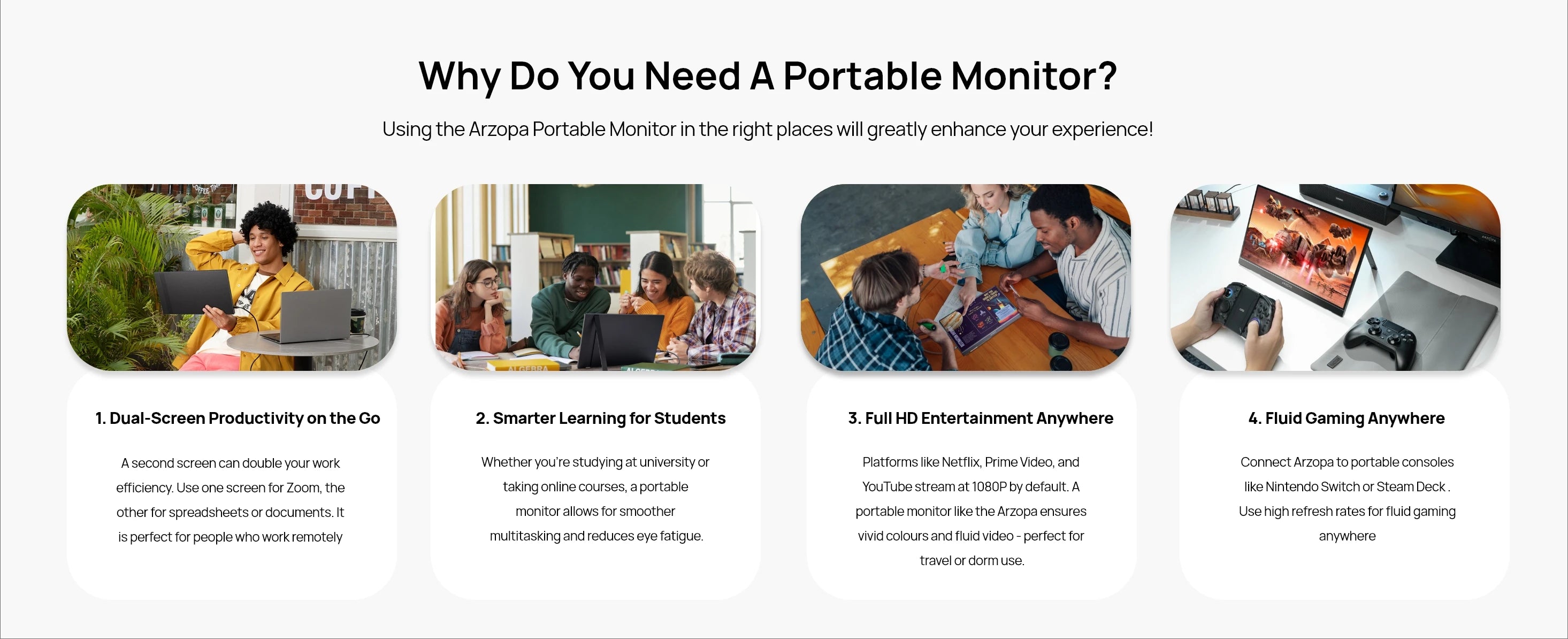 ARZOPA 16.1in 180HZ 2.5K Portable Monitor 107% sRGB HDR IPS External Second Screen for Laptop/PC/PS5/Mac/Xbox Z3FC Gray with Bag