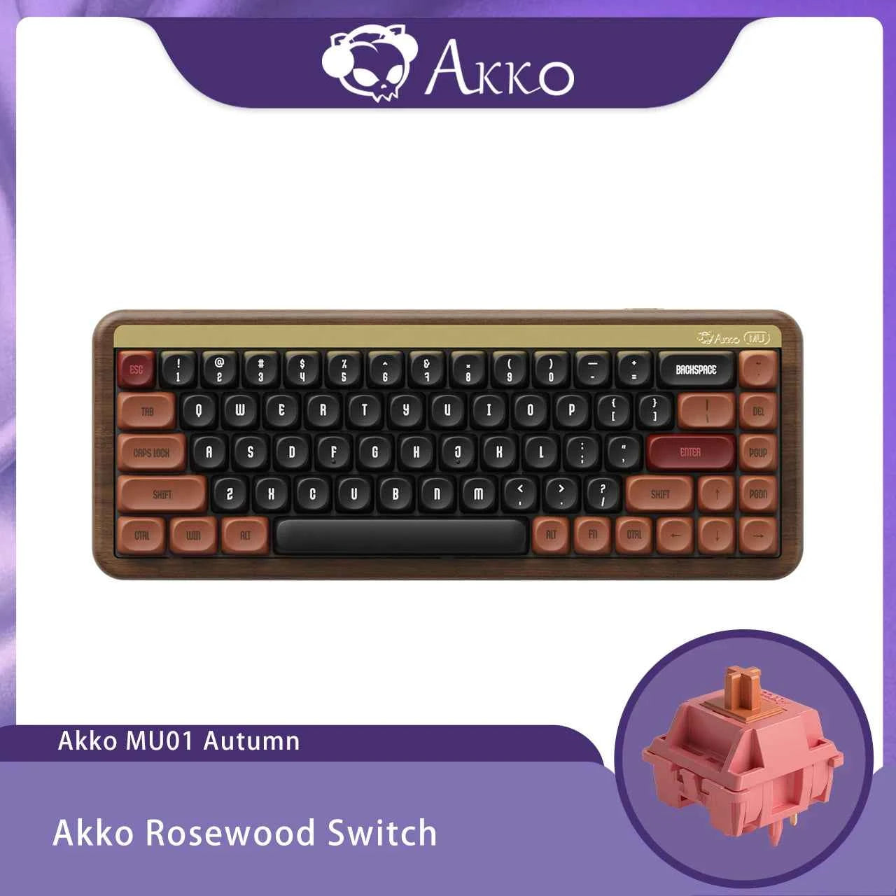 Akko MU01  Wooden Mechanical Keyboard MOA Profile RGB Hot-swappable BT 5.0/2.4G Wireless & Type-C Wired Gaming Keyboard
