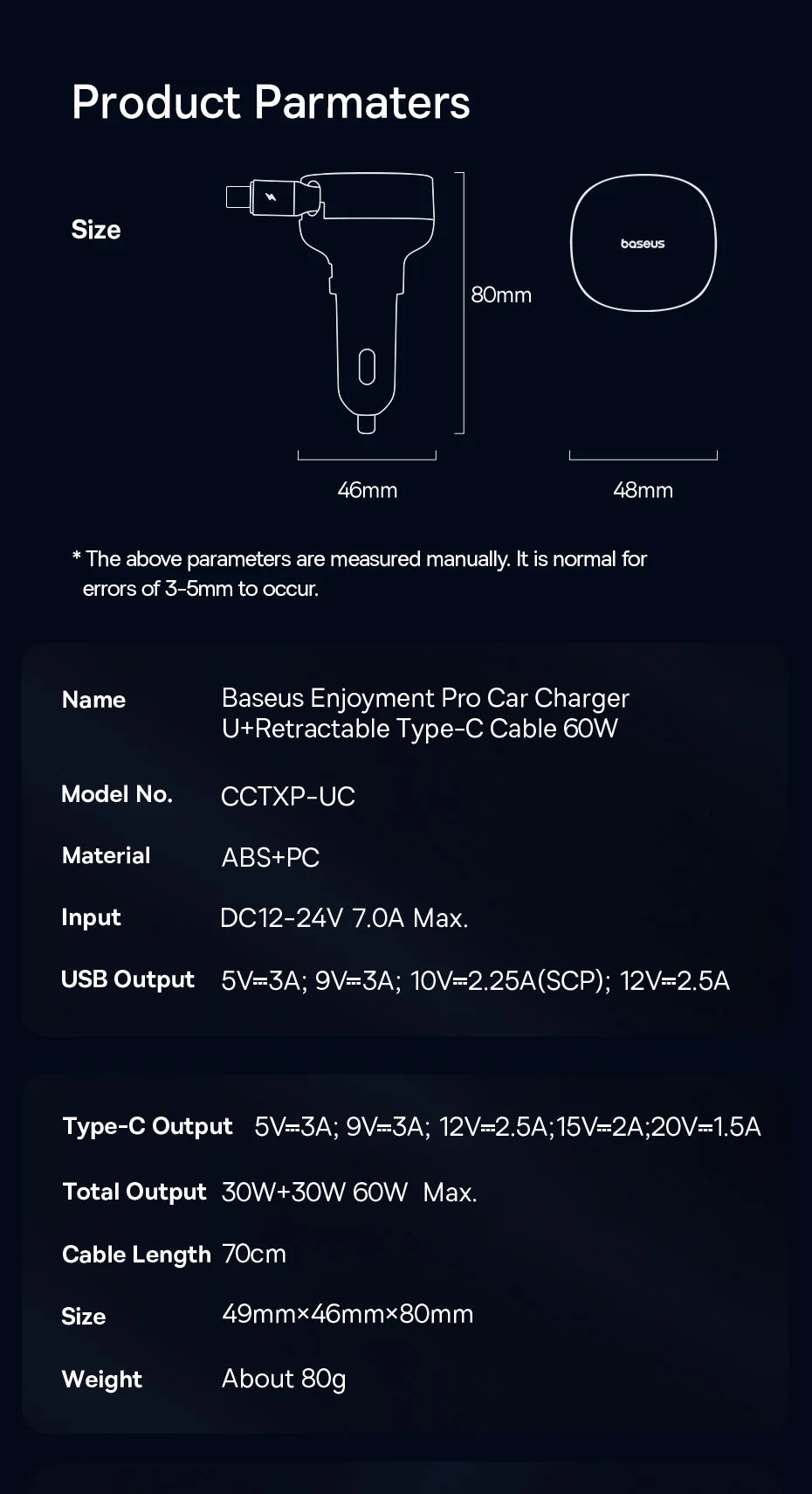 Baseus 60W Car Charger 2 in 1 Retractable Cable SCP 25W QC PD 30W Fast Car Phone Charger For iPad iPhone 16 15 14 13 Pro Samsung