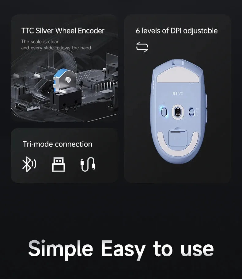 MCHOSE G3 V2 Wireless Gaming Mouse E-sports Lightweight Three Mode Bluetooth PAW3311 High Performance 800mAh Office 59g Mouse