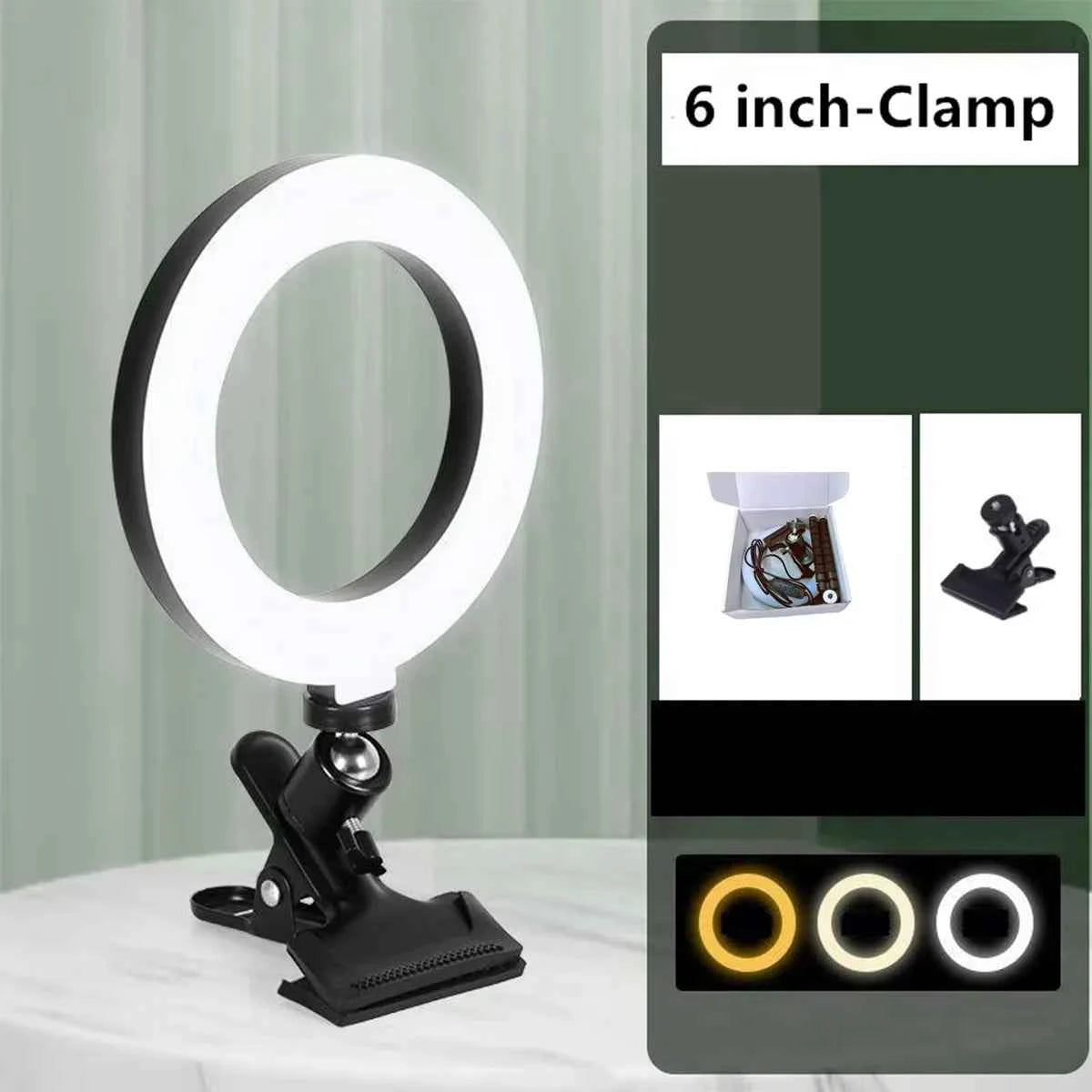 LED Selfie Ring Light 6-inch USB Plug 3-tone Lighting Photography Light Video Recording Live Broadcast Fill Light