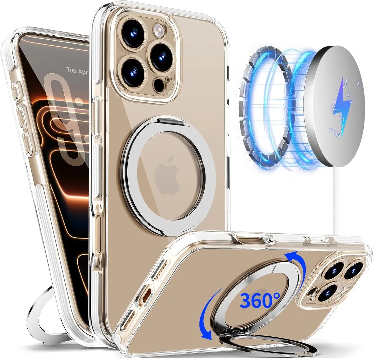 360-Degree Rotating Stand Magnetic Case Compatible with iPhone 17 Pro Max/17 Air/16 Plus/15 Pro/14 Pro Max/13/12