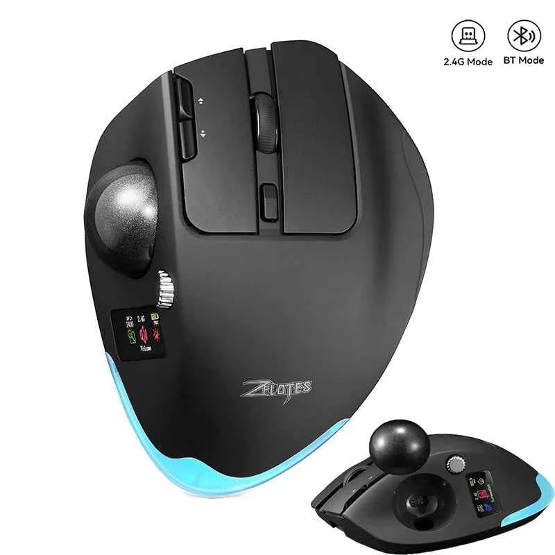 Ergonomic BT& 2.4G Wireless Trackball Mouse with Screen Display,Rechargeable 8000DPI Wirelss Backlit Mice for Window/Mac OS