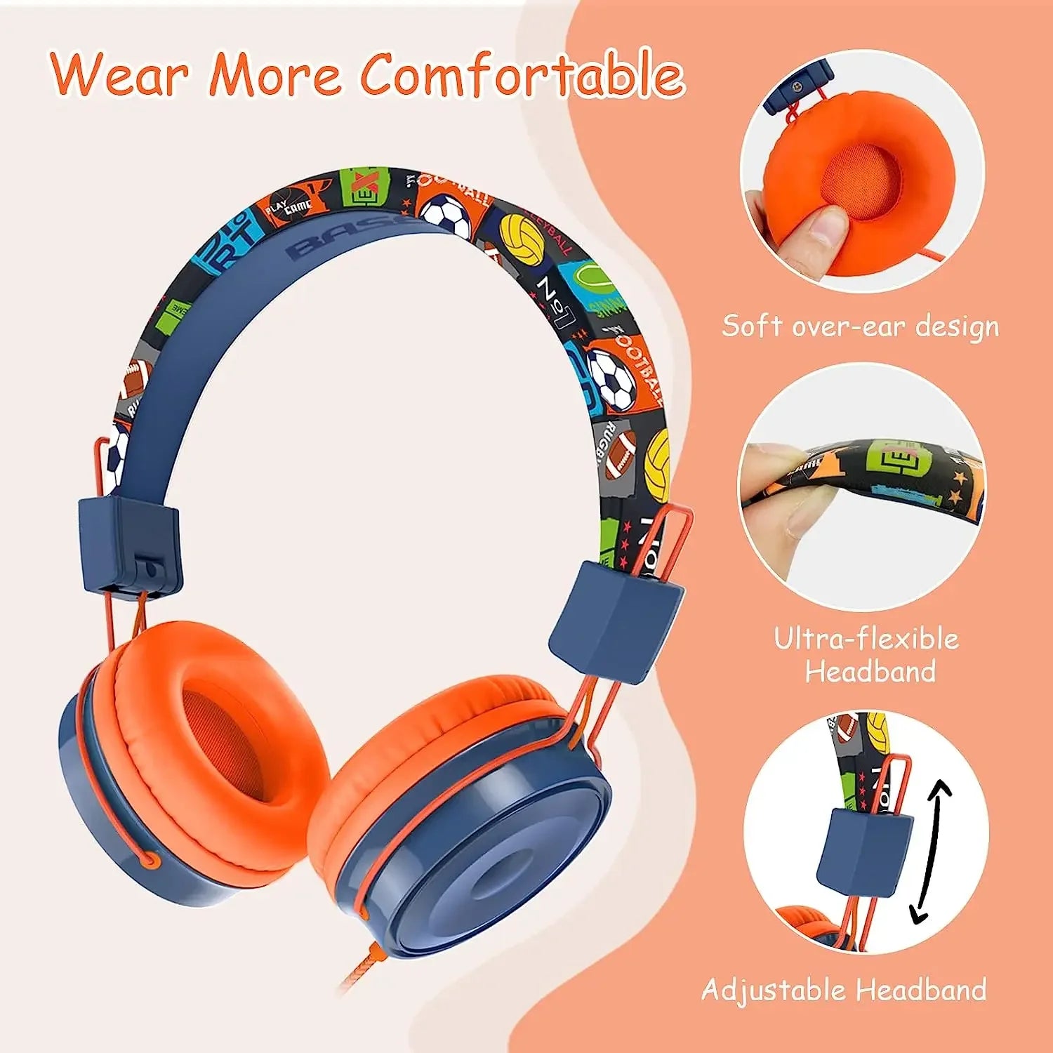 OKCSC B2 Cartoon Headphones Foldable Adjustable Children Headphone Stereo Wired Headset  with Mic for Cellphones/Tablet/School