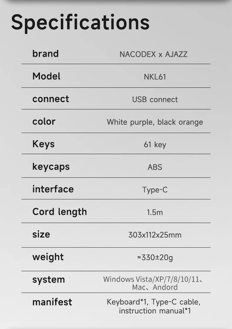 Ajazz NKL61 Wired And Matte Office Keyboard 61-Key Slim Body ABS Wired Office Keyboard Suitable For Office Use