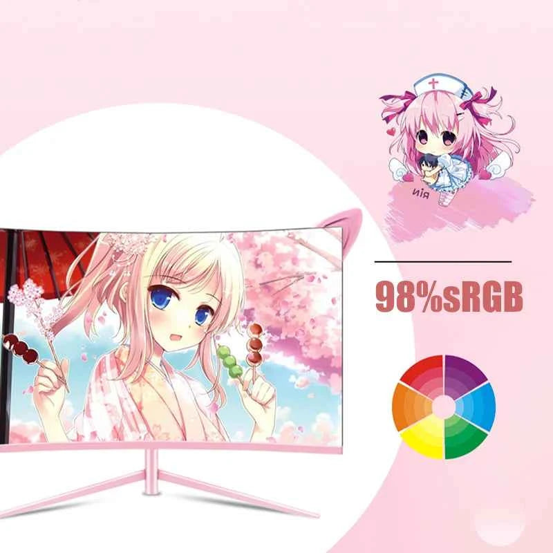 27inch Curved Monitor 1K/2K 165hz 1800R Pink Gaming Display HDR10 Free-Sync Desktop Screen 1ms