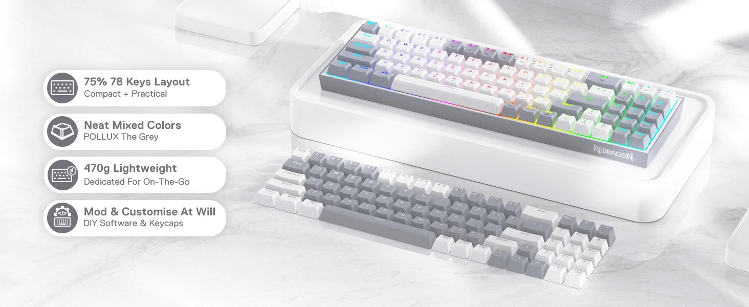 Redragon K628 75% Wired RGB Gaming Keyboard, 78 Keys Hot-Swappable Compact Mechanical Keyboard Hot-Swap Socket,  Red Switch
